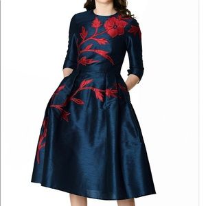 Eshakti Dupioni Dress with Green Appliqué